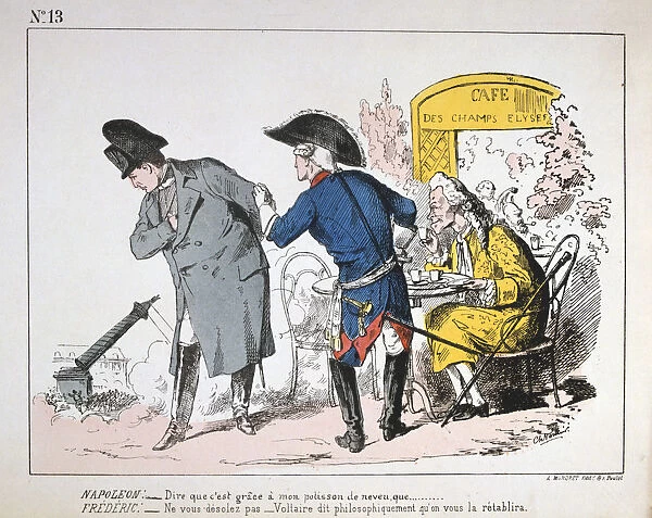 Caricature of Napoleon I watching the fall of the Colonne de Vendome, Paris Commune, 1871