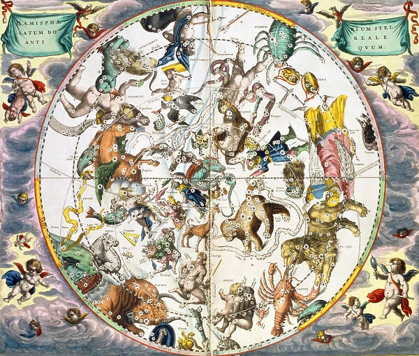 Celestial planisphere showing the signs of the zodiac, 1660-1661