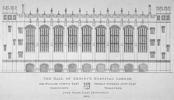 Elevation of the hall of Christs Hospital, City of London, 1825