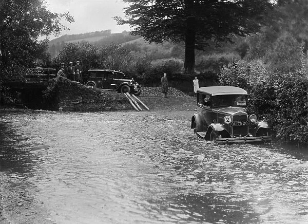 Ford Model A of JW Robbins fording the River Exe at Yealscombe, Devon, JCC Lynton Trial, 1932