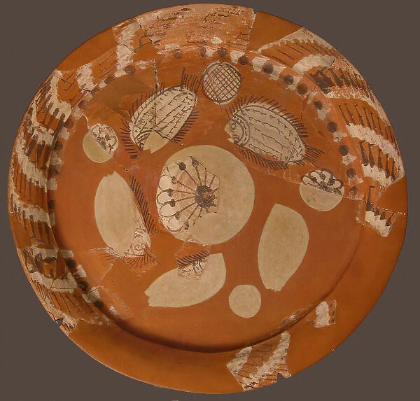 Fragmentary Platter with Fish and Rosettes, Coptic, 500-700, modern restoration