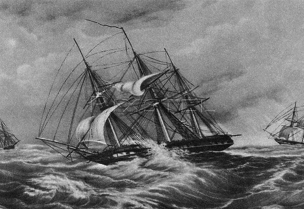 The frigate Kreiser and the sloop Ladoga at the coast of America, 1900s-1910s. Artist: Anonymous