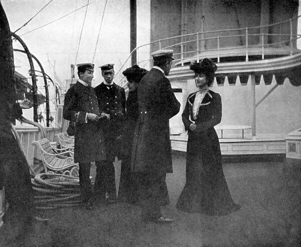 A group on the royal yacht Victoria and Albert III at Copenhagen, Sweden, 1908. Artist: Queen Alexandra