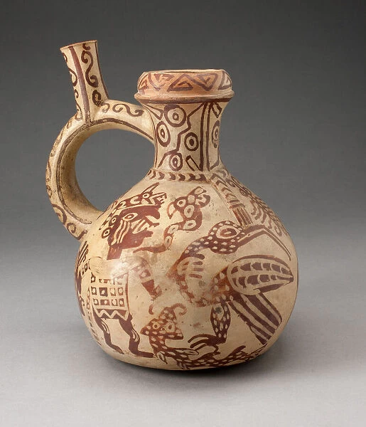 Handle Spout Jar with Fineline Bird Hunt Motifs, 100 B. C.  /  A. D. 500. Creator: Unknown