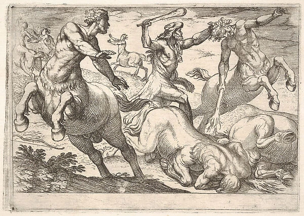 Hercules and the Centaurs: Hercules holds the head of a centaur with his left hand