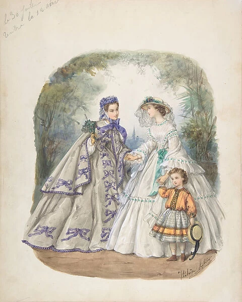 Illustration for a French fashion magazine, ca. 1862. Creator: Heloise Leloir