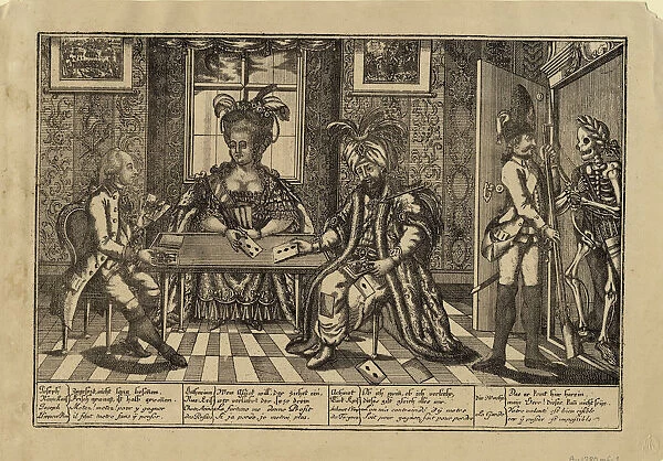 Joseph II, Catherine the Great and Sultan Abdul Hamid I playing cards, c. 1780. Artist