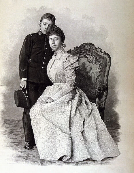 The King Alfonso XIII with his mother Regent Maria Cristina of Hapsburg in 1898, Madrid
