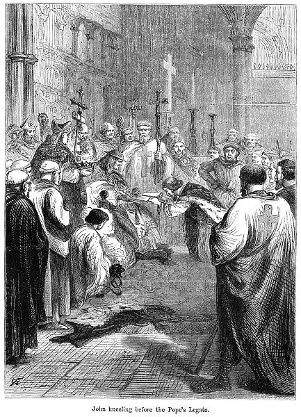 King John (1167-1216) kneeling before the Popes legate, 1213