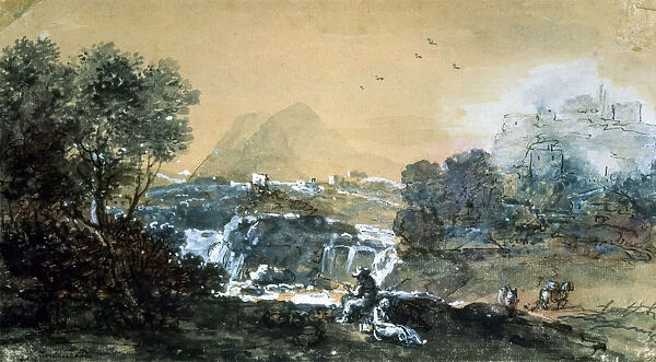 Landscape with a Waterfall, Italian painting of 18th century. Artist: Francesco Zuccarelli