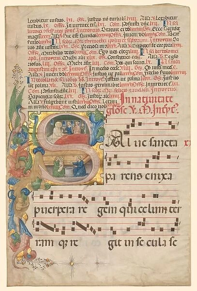 Leaf from a Gradual: Historiated Initial S[alve Sancta Parens]... c. 1420-1450. Creator: Unknown