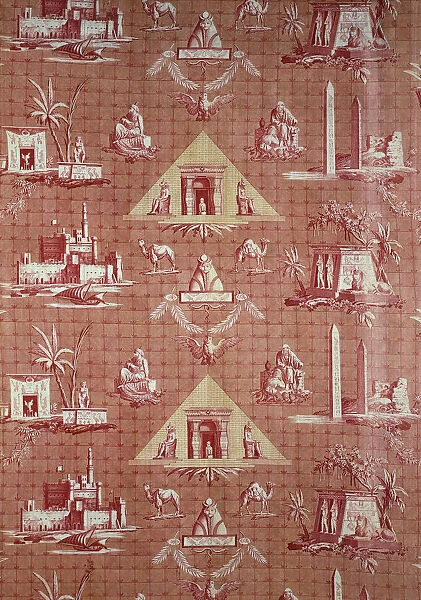 Les Monuments d'Egypte (The Monuments of Egypt), furnishing fabric, France, c. 1800. Creator: Oberkampf Manufactory