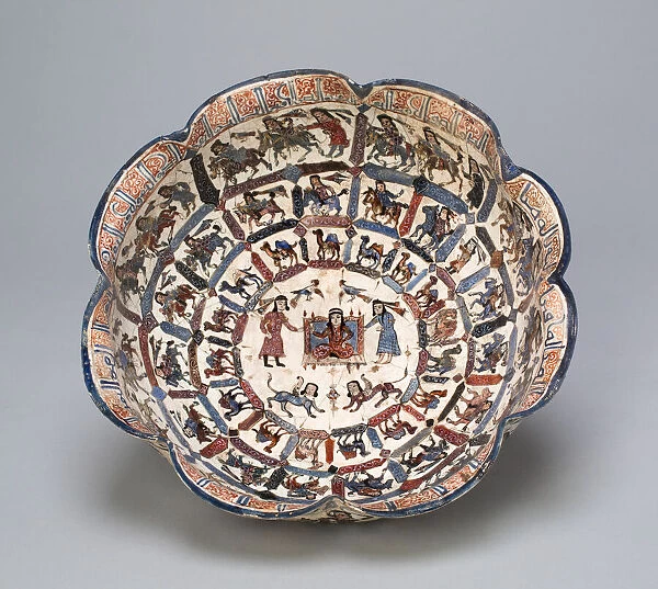 Lobed Bowl with Seated Figure and Attendants, Seljuq dynasty