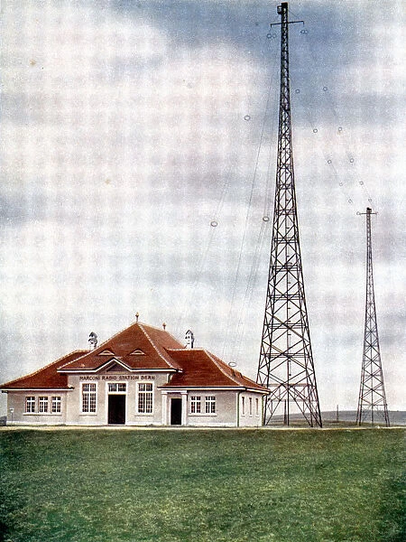 Long wave transmitter masts at a Marconi radio station at Berne, Switzerland, c1925