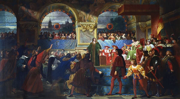 Louis XII proclaimed Father of the People at the States General of Tours, 1506, c1819-c1861. Artist: Jean Louis Bezard