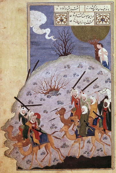 Majnun watching the battle between Nawfal and Lailas tribe, 1431