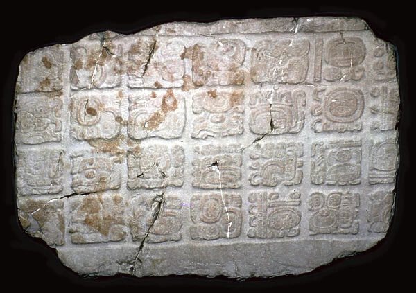 Mayan hieroglyphs on part of a door lintel, 7th century