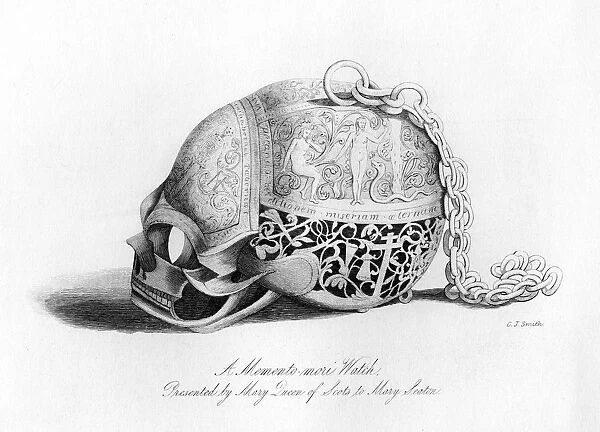Memento-Mori watch presented by Mary Queen of Scots to Mary Seaton, 16th century, (1840). Artist: C J Smith