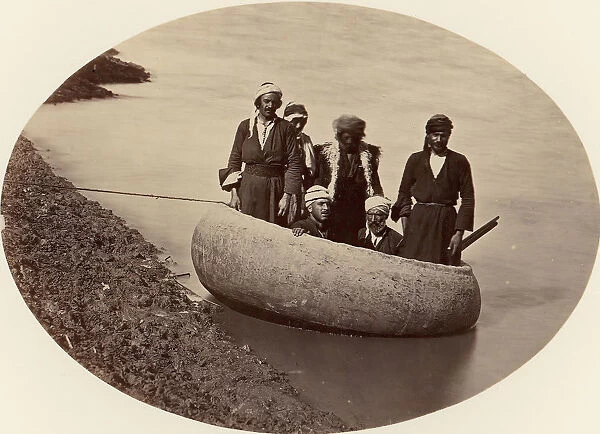 Six Men in a Round Boat, Baghdad, ca. 1870. Creator: Unknown