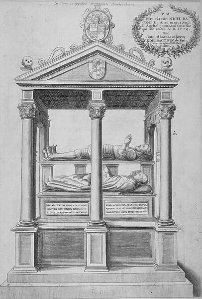 Monument of Sir Nicholas Bacon in old St Pauls Cathedral, City of London, 1656