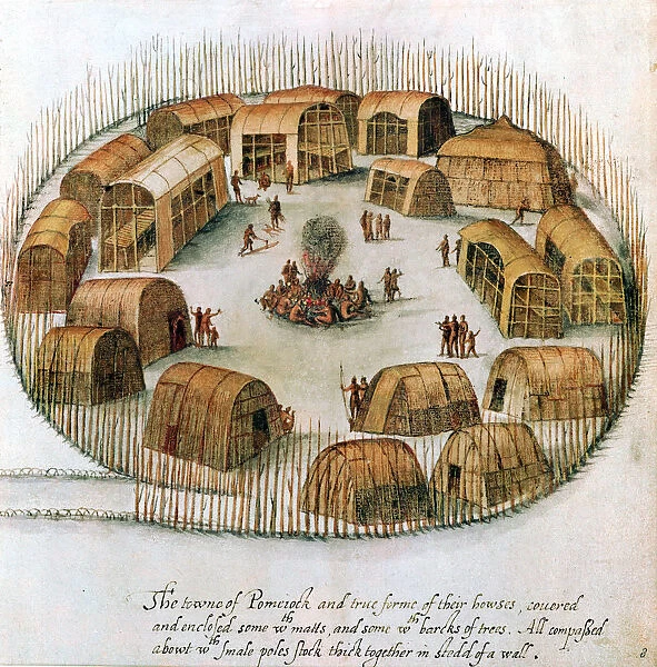 Native American Algonquin Indian village, 1585