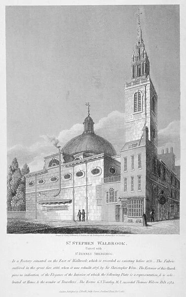North-west view of the Church of St Stephen Walbrook, City of London, 1813. Artist