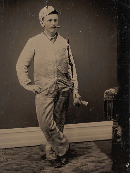 Painter, Smoking a Cigar, Holding a Brush and Scraper, 1870s-80s. Creator: Unknown