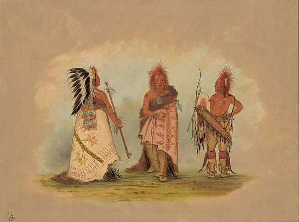 A Pawnee Chief with Two Warriors, 1861  /  1869. Creator: George Catlin