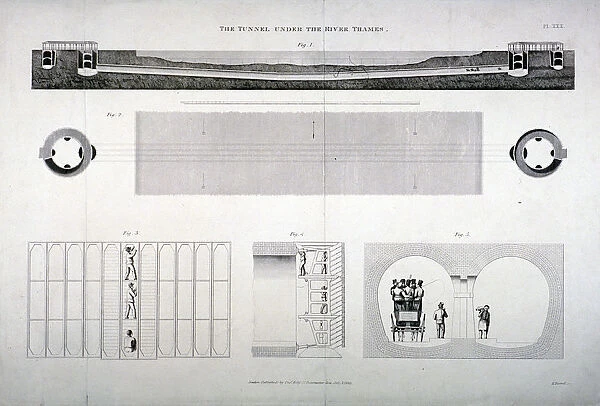 Plan, sections and elevations of the Thames Tunnel, London, 1835. Artist: E Turrell