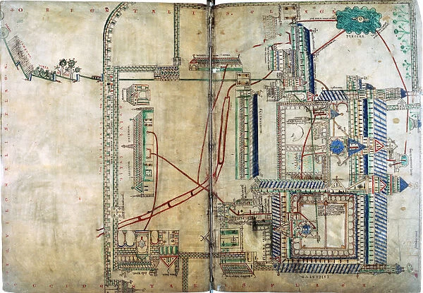 Plan of the water supply system to Canterbury Cathedral, c1150
