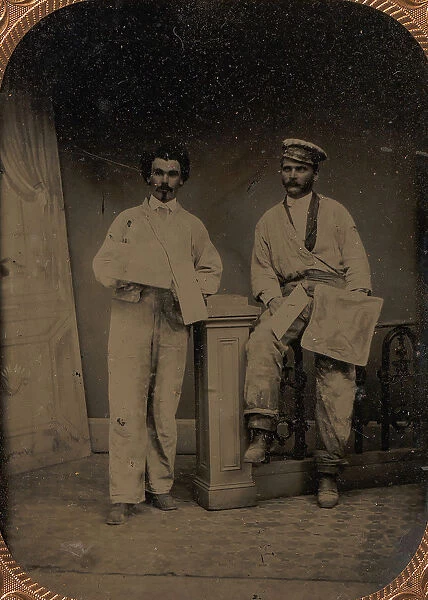 Two Plasterers Leaning on a Railing, late 1850s-60s. Creator: Unknown