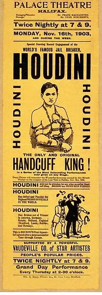Playbill for appearance by Houdini at Palace Theatre, Halifax, pub. 1903 (lithograph)