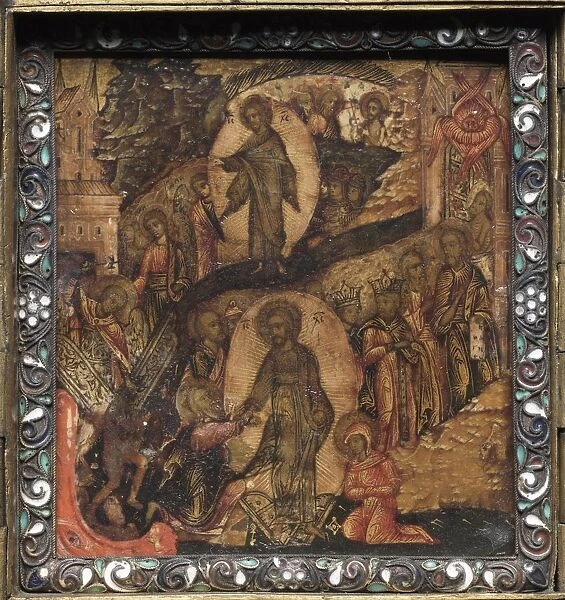 Portable Triptych Icon: The Resurrection and Anastasis, 1600s. Creator: Unknown