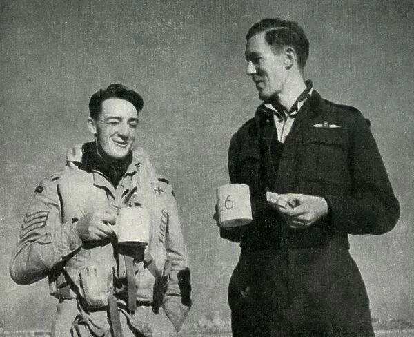 RAF personnel enjoying a cup of tea, Malta, World War II, 1942 (1944). Creator: Unknown