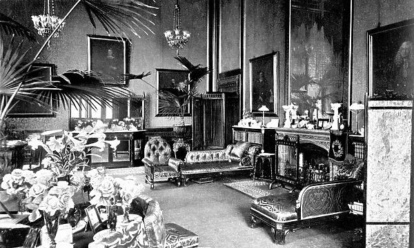 The Red Drawing Room in the Speakers House, Palace of Westminster, London, c1905