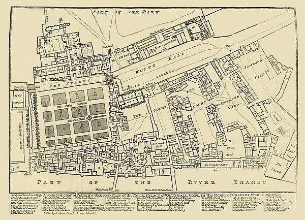 A reduced copy of Fishers Ground Plan of the Royal Palace of Whitehall, 1680, (1881)