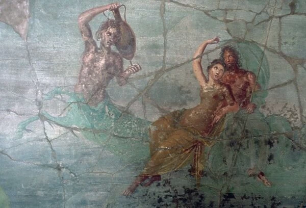 Roman wall-painting of Neptune and Amphitrite on the tail of a Triton