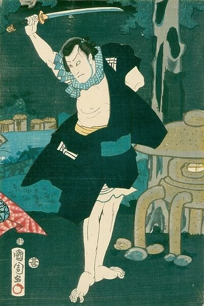 Samurai Warrior. Japanese painting on silk, in a traditional Japanese style