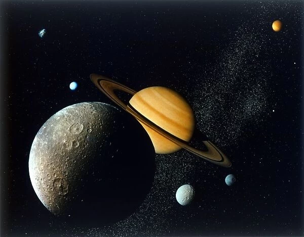 Saturnian System from Voyager 1, c1980s. Creator: NASA