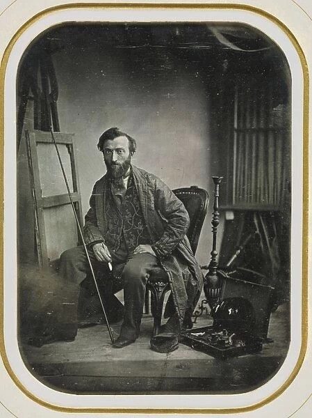 Self-Portrait in Painting Studio, c. 1843. Creator: Camille Dolard (French, 1810-1884)
