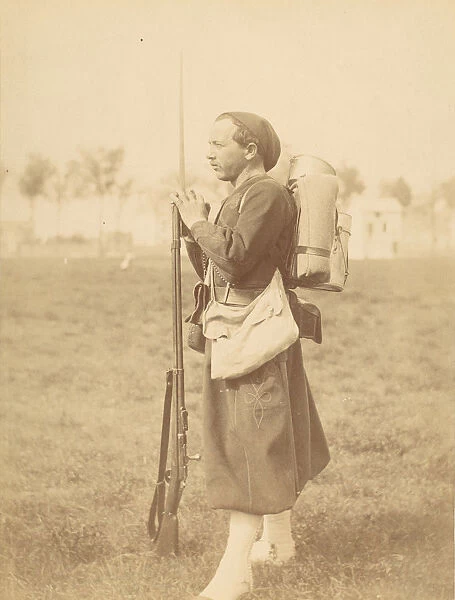 [Soldier Posed with Rifle and Bayonette], 1880s-90s. Creator: Unknown