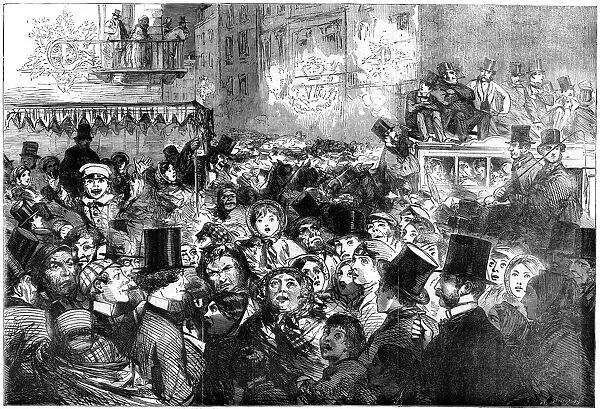 Street scene during the peace illuminations, 1856. Artist: W Thomas