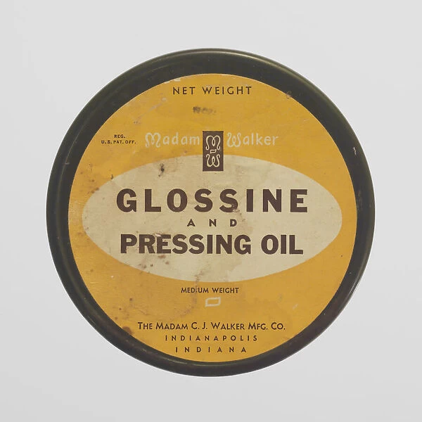 Tin for Madame Walker Glossine and Pressing Oil, 1940s - 1960s. Creator: Unknown
