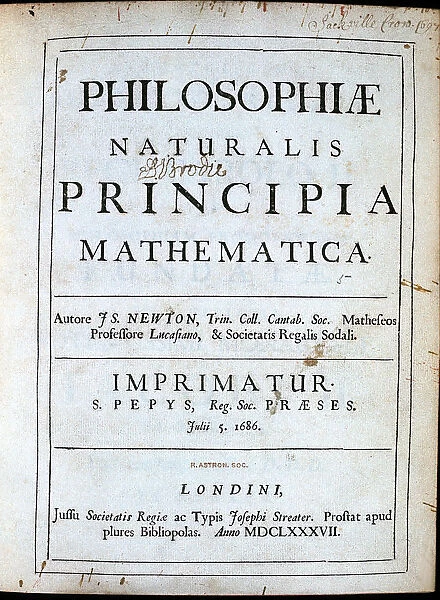 Title page of Newtons Philosophiae Naturalis Principia Mathematica, 1687