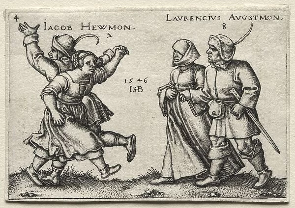 The Village Wedding: Jacob Hewmon  /  Lawrencius Augstmon, 1546. Creator: Hans Sebald Beham (German