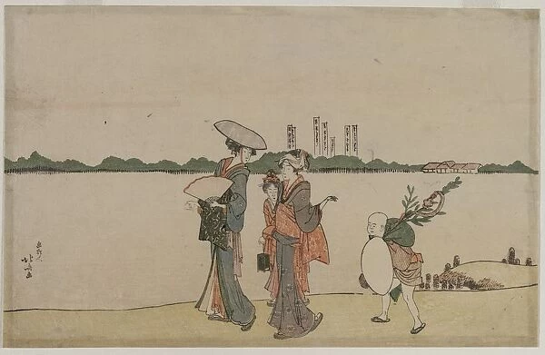 Women and Children Walking Along the Sumida River, early 1800s. Creator: Katsushika Hokusai