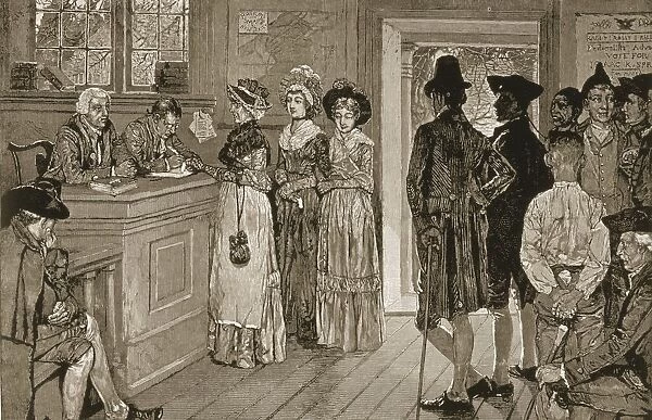 Women at the Polls in New Jersey in the Good Old TImes, from Harpers Weekly, pub
