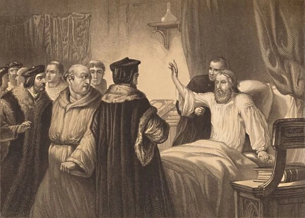 Wycliffe on his Sick-Bed Assailed by the Friars, 1886. Artist: Herbert K Bourne