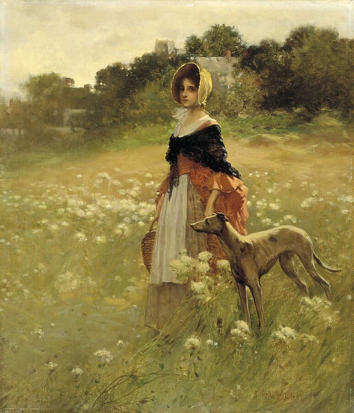 Young Girl and Dog, 1890. Creator: Percy Moran