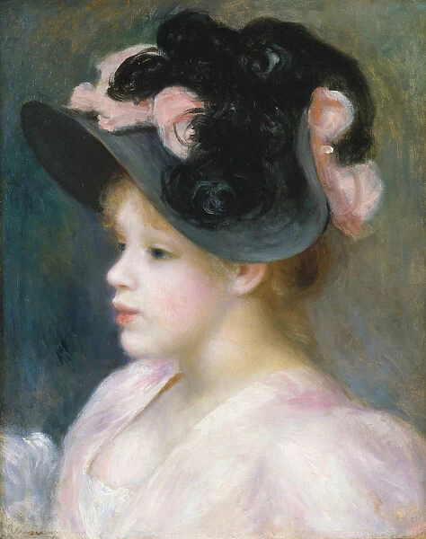 Young Girl in a Pink-and-Black Hat, ca. 1891. Creator: Pierre-Auguste Renoir